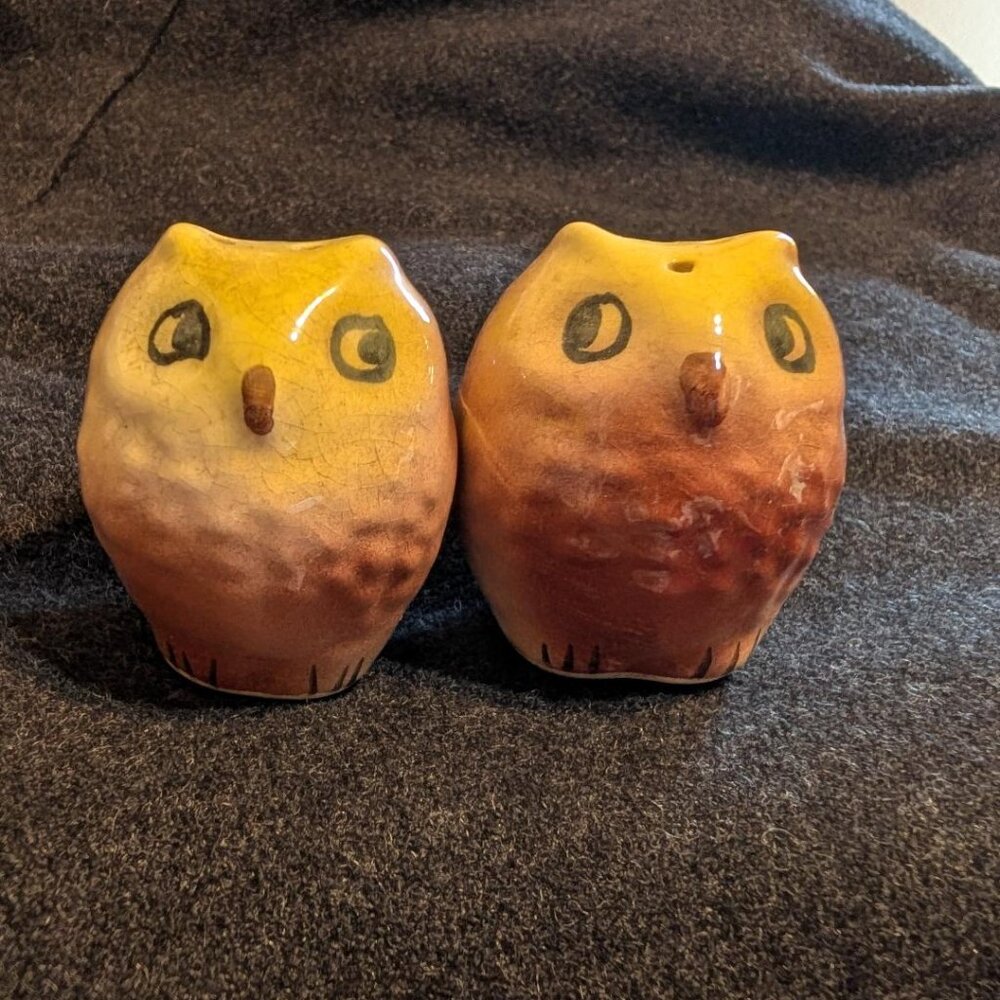 Ceramic owl salt and pepper shakers, handpainted, made in Japan